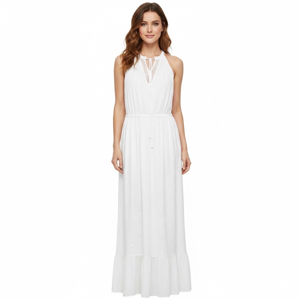 Current Air White Maxi Dress Boho Crochet Neckline Smocked Waist Size Medium
